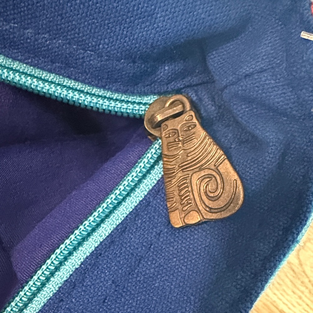 Laurel Burch Blue Teal Floral Cat Canvas Tote - Picture 3 of 5